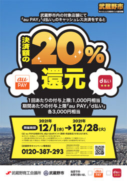 本日まで！ d払い・auPAYでのお買い物　20％ポイント還元